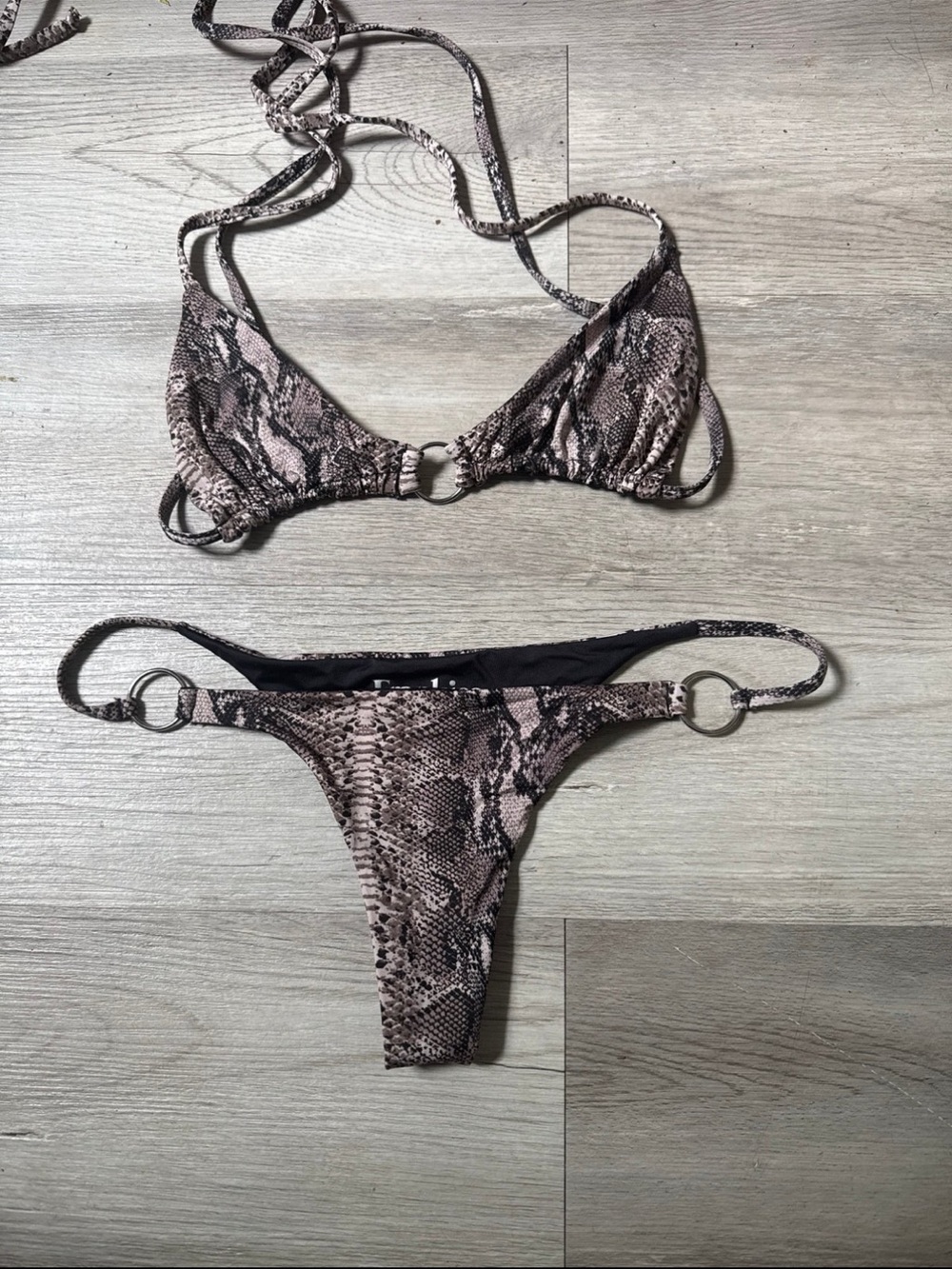Frankie's Bikinis Brown Snake Print Ring-Detail Triangle Bikini